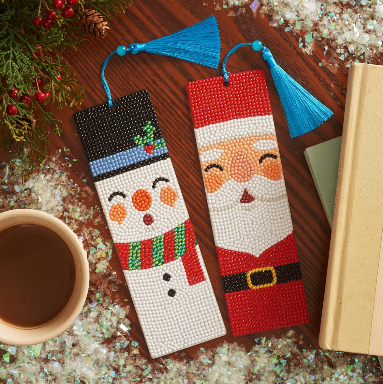 Diamond Art Sparkle Bookmarks Santa and Snowman